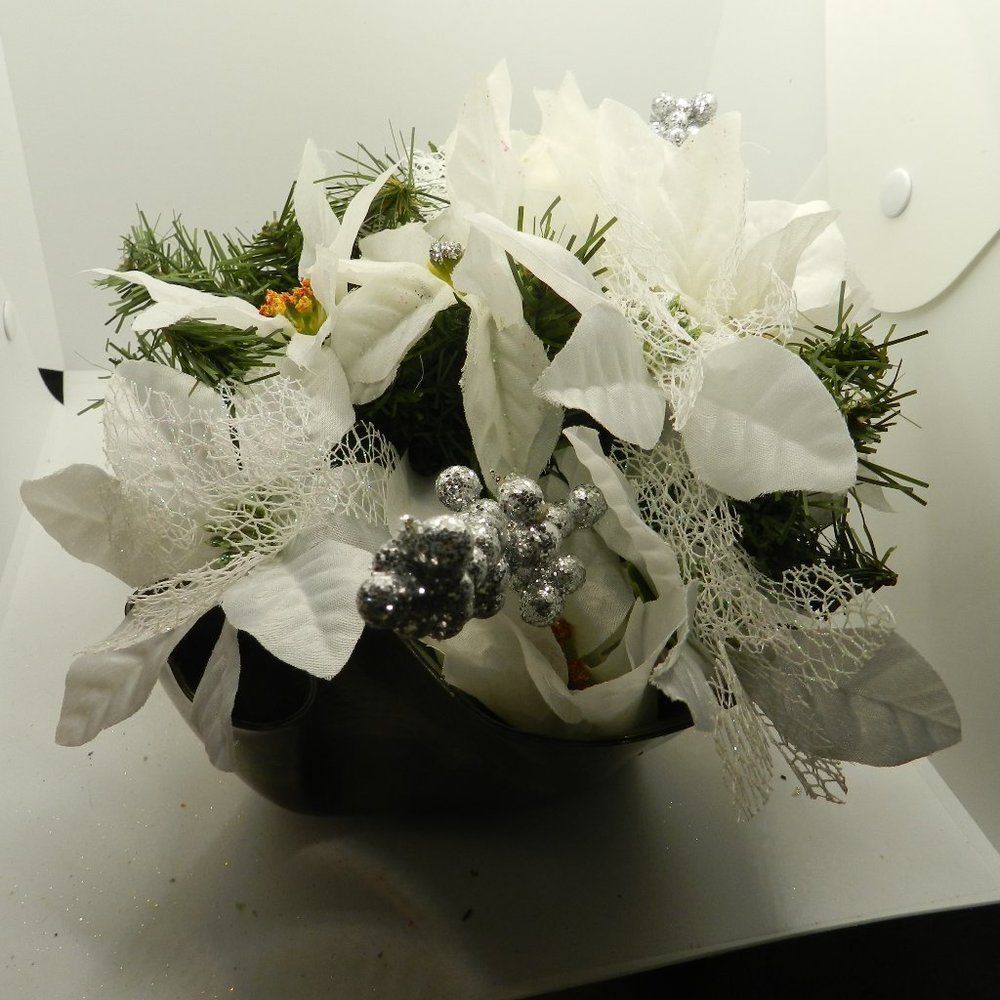 Hand Crafted Floral Table Centerpiece White Poitsettia Flower Vinyl Record
